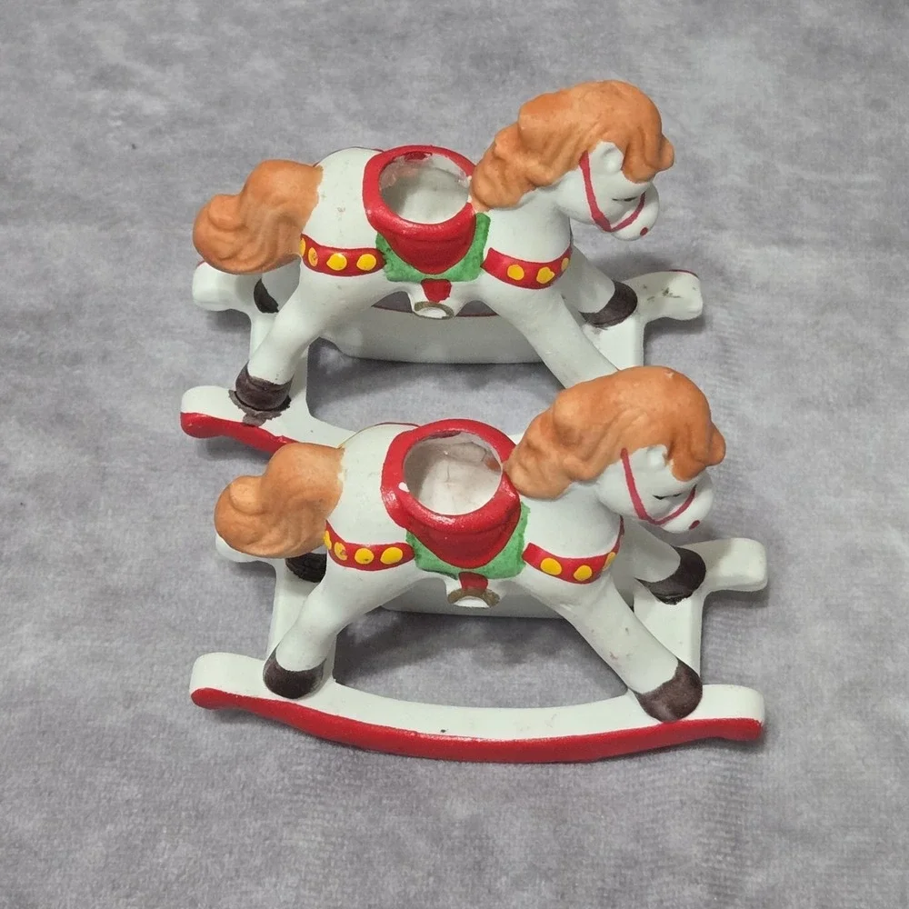 Vintage Holiday Memories Rocking Horse Mini Taper Candle Holders Set of 2